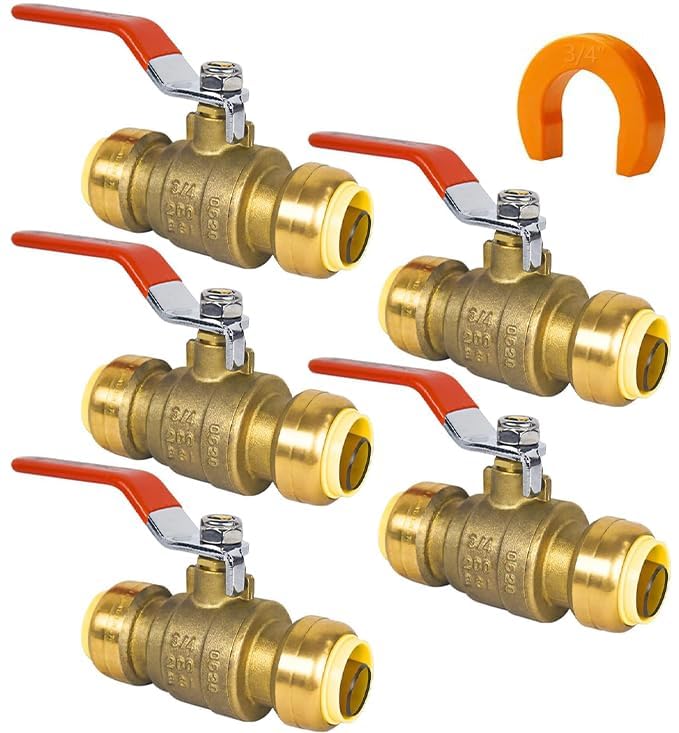 AB (Pack of 5) AB 3/4 Inch Push to Connect Ball Valve, 3/4 Inch Water Shut Off Valve with Disconnect Clip, Full Port Push Fit Ball Valve for Copper, CPVC,PE-RT and PEX Pipe, UPC Certified - Image 2